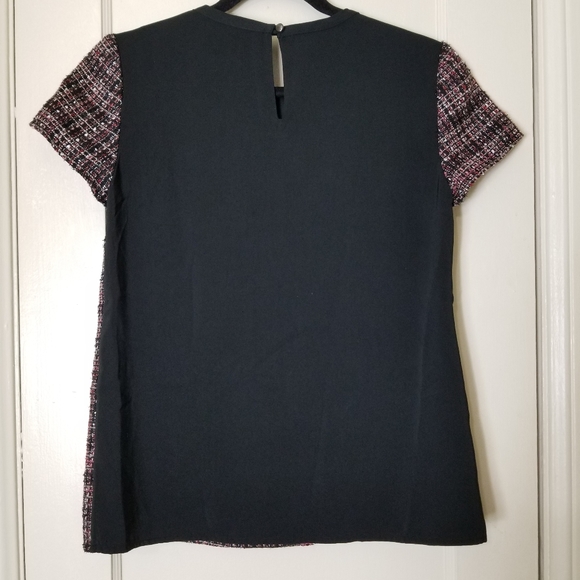 BANANA REPUBLIC black back tweed wool metallic front short sleeve top - Picture 5 of 9